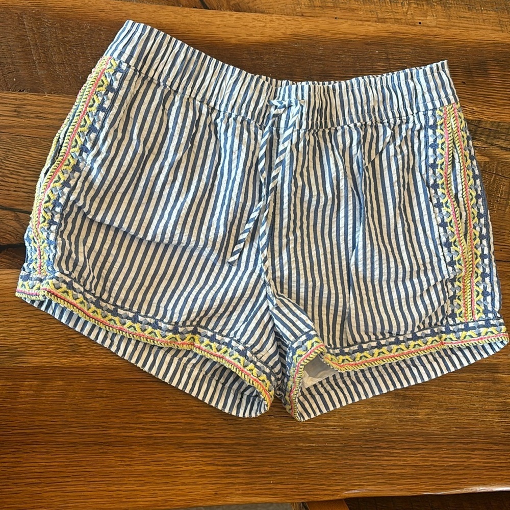 Vineyard Vines Blue White Striped Seersucker Embroidered Shorts Girls Size 14 L